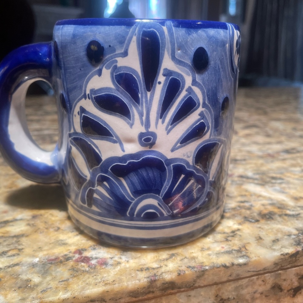 Mexican blue and white Talavera mug